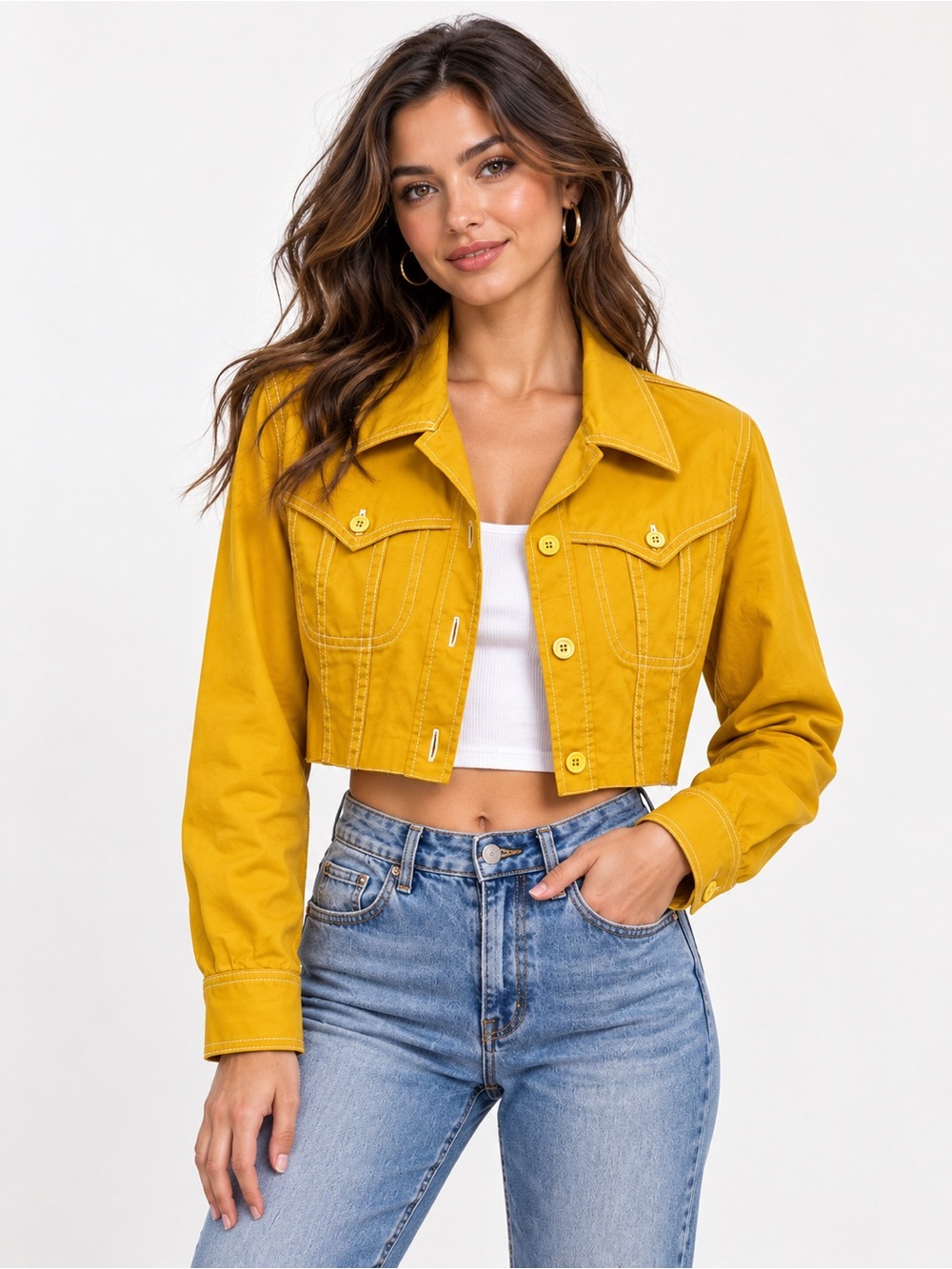 Vintage 90s Isaac Mizrahi IS★★C Mustard Cropped Cotton Jacket Sz S